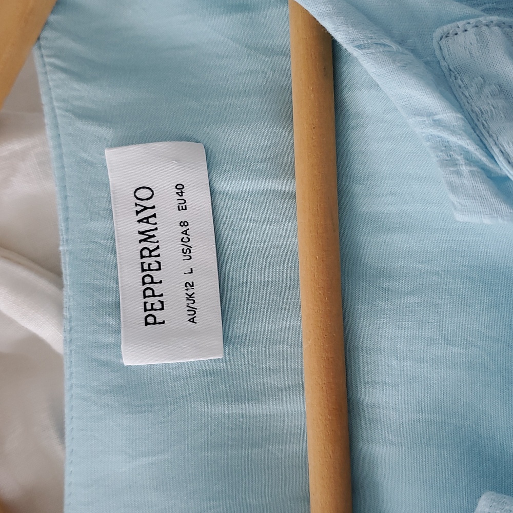 Peppermayo Blue Puff Sleeve Tie Front Blouse - Picture 2 of 2